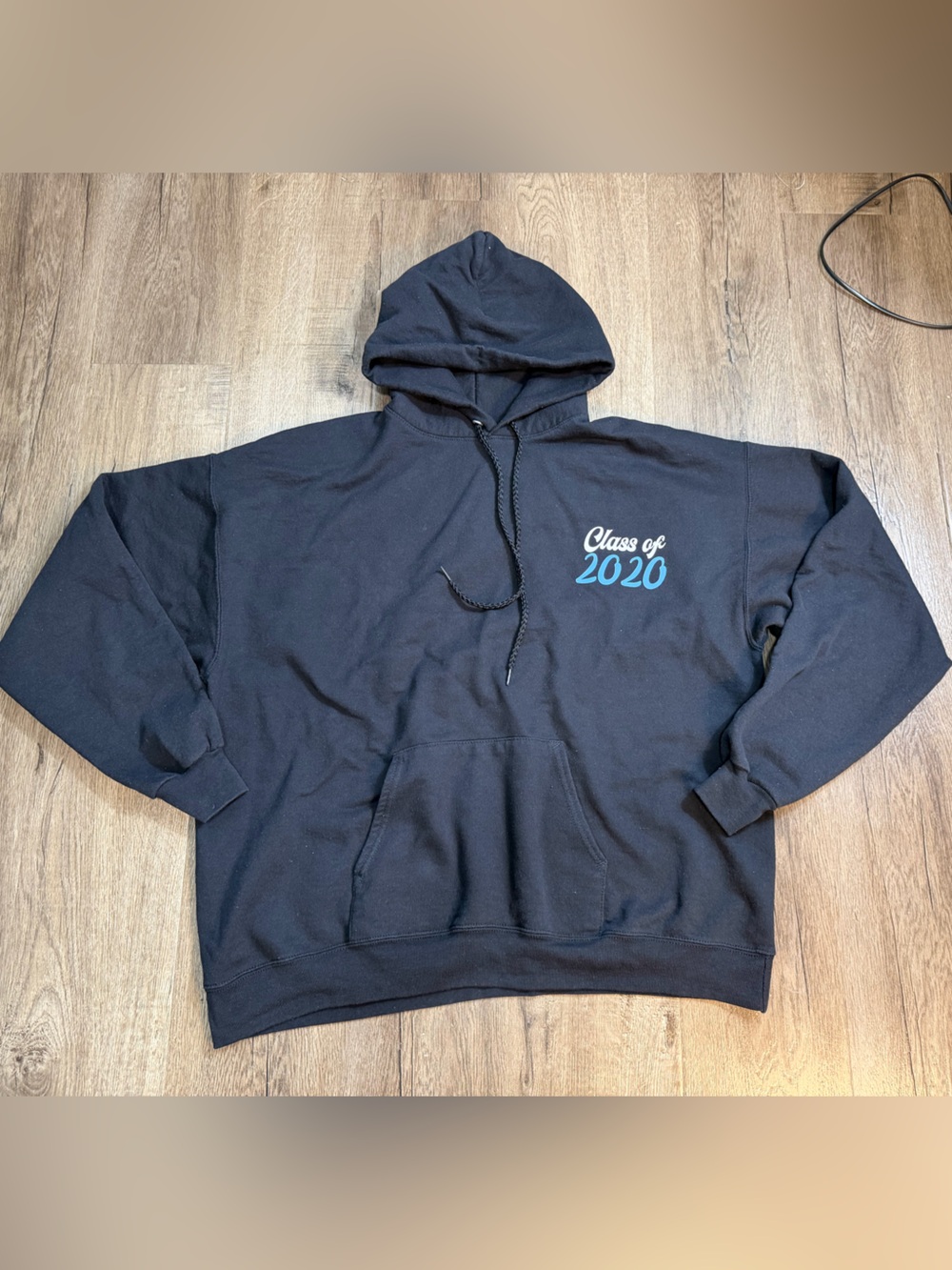 Hanes Black Crewneck Sweatshirt with Blue "Class of 2020" Script
